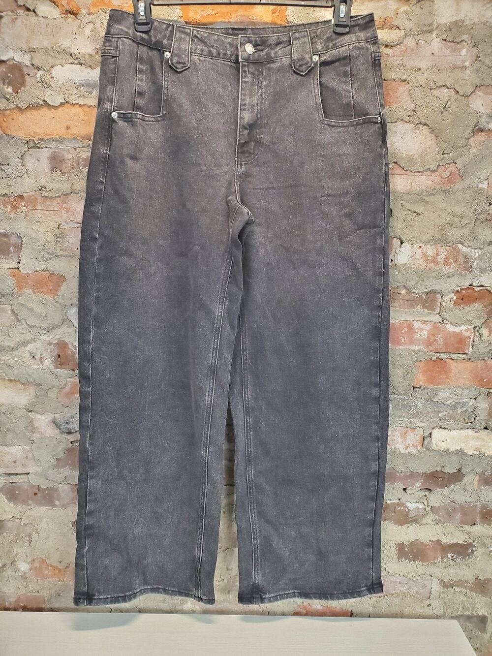 Hottie Womens Wide Leg Jeans L Washed Black High Waist Denim NWT Pants